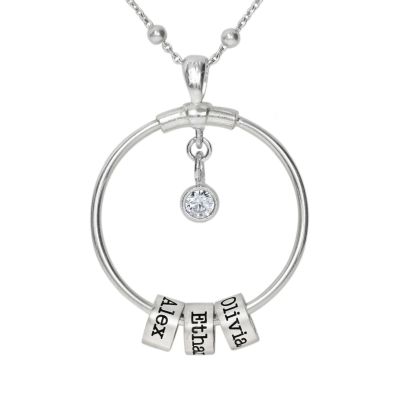 Family Circle Name Necklace with a Diamond [Sterling Silver]