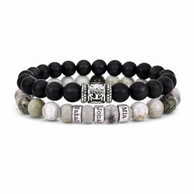 Serene Black Onyx Men Name Bracelet with sterling silver charms