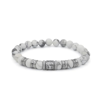 Family Tree Men Name Bracelet with Howlite Stones
