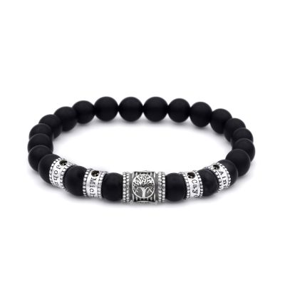 Family Tree Men Name Bracelet with 0.20 ct Black Diamonds - Black Onyx