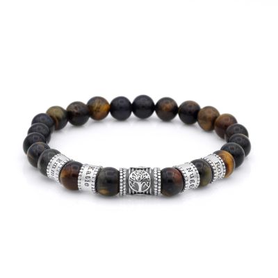 Family Tree Men Name Bracelet with Green Tiger Eye Stones [Silver]