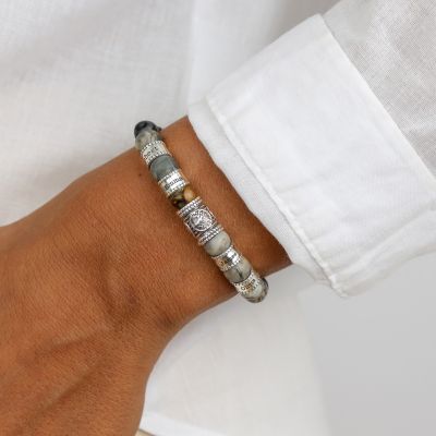 Family Tree Name Bracelet with Picasso Jasper Stones [Sterling Silver]