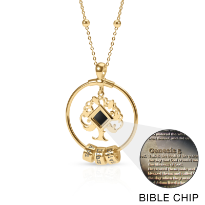 Collier Arbre Familial Prénoms avec Nano Bible [Vermeil 18ct]