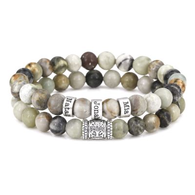 Serene Black Onyx Men Name Bracelet with sterling silver charms