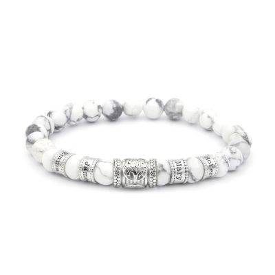 Family Tree Women Name Bracelet With Howlite Stones [Silver]