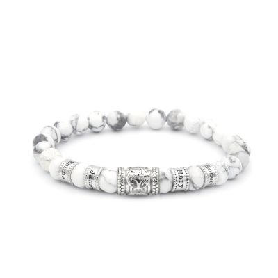 Family Tree Women Name Bracelet With Howlite Stones [Silver]