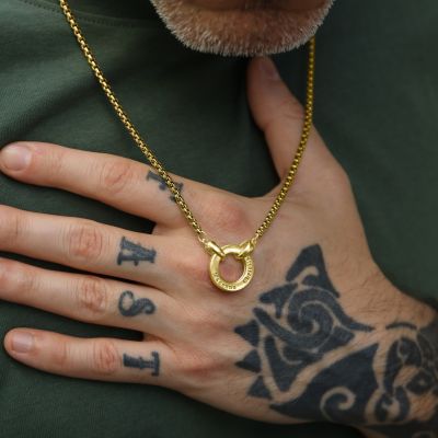 Custom Necklace with Circle Pendant and Engravings For Men - Gold Plated