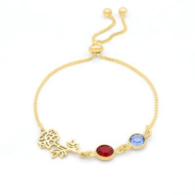 A Mother’s Love Birth Flower Birthstone Bracelet [18K Gold Plated]