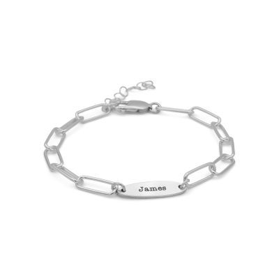 Bloemblaadje Naam Armband [Paperclip Stijl / Sterling Zilver]