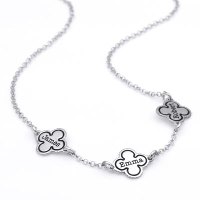 Personalized Four Leaf Clover Necklace [Sterling Silver]
