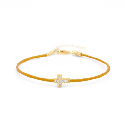 Crystal Cross Bracelet - Orange Cord [18K Gold Plated]