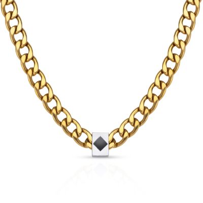 Collier Chaîne Cubaine Bicolore pour Homme avec Nano Bible en Argent