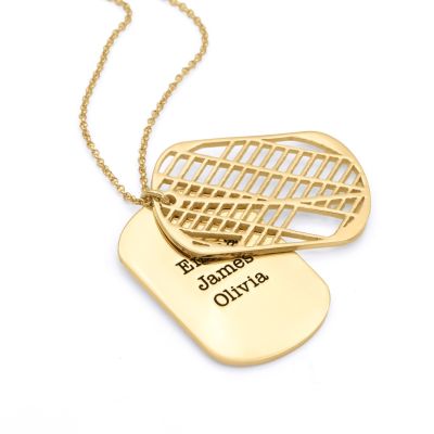 Map Tag Engraved Necklace [18K Gold Plated]
