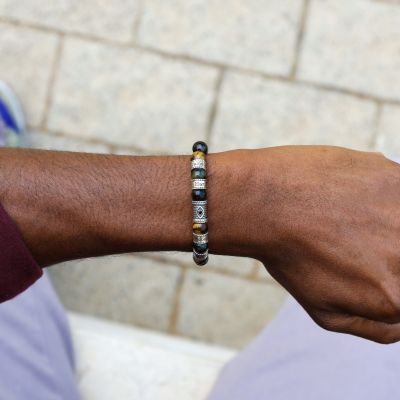 Green Tiger Evil Eye Men Name Bracelet