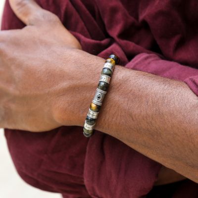 Green Tiger Evil Eye Men Name Bracelet
