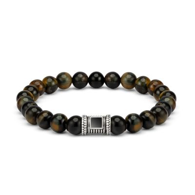 Green Tiger Eye Men Bracelet with Nano Bible [Sterling Silver]