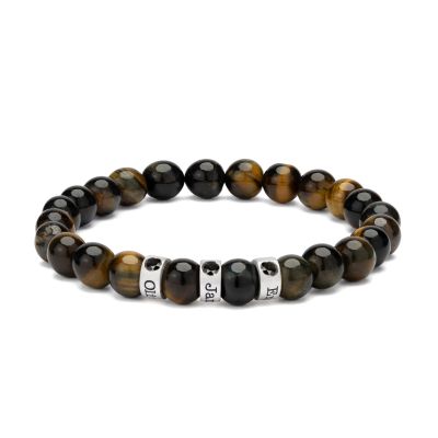 Green Tiger Eye Men Name Bracelet with 0.20 ct Black Diamonds [Sterling Silver]