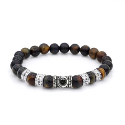 Green Tiger Eye Men Name Bracelet with 1 ct Diamond [Sterling Silver]