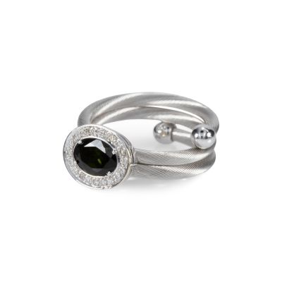 Springy Green Tourmaline Ring [18K White Gold]