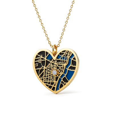 Ties of Heart Aqua Silhouette Map Necklace [18K Gold Vermeil]