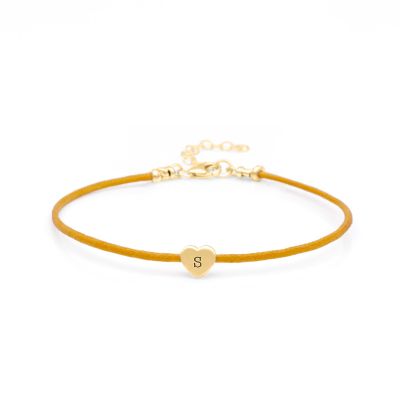 Ties of Heart Initial Bracelet - Orange Cord [18K Gold Plated]