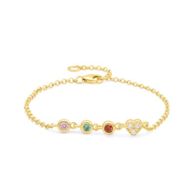 Bracelet Étoiles Enchantées Pierre de Naissance avec Charm Cœur [Plaqué Or 18ct]