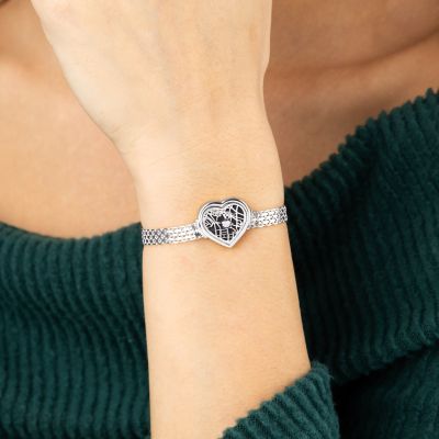 Ties of Heart Silhouette Map Bracelet with Milanese Chain [Sterling Silver]