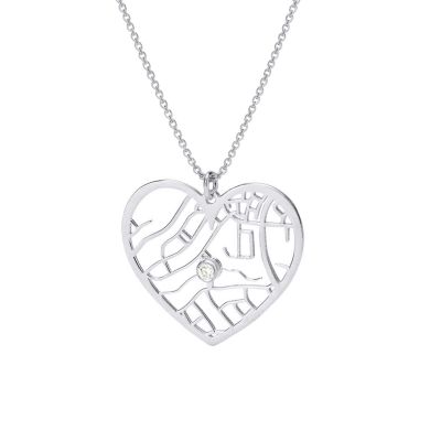 Ties of Heart Map Necklace [14 Karat White Gold]