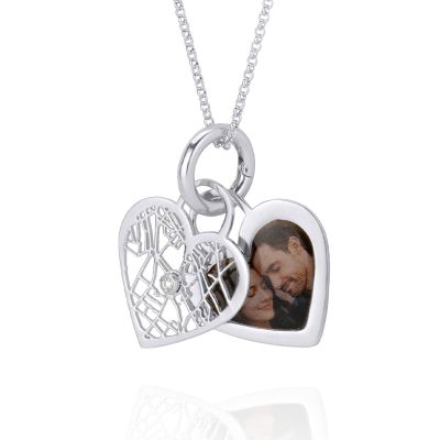 Ties of Heart Map Necklace with Photo Pendant [Sterling Silver]