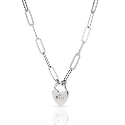 Ties Of The Heart Initials Paperclip Necklace with Diamond [Sterling Silver]