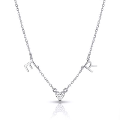 Helena Initials Necklace with Heart Diamond [Sterling Silver]