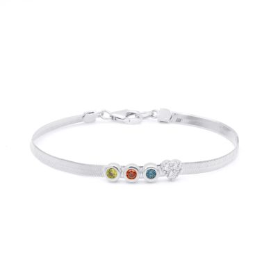 Herringbone Birthstone Bracelet with Heart Charm [Sterling Silver]