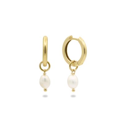 Dazzling Pearl Hoop Earrings - Medium [18K Gold Plated]