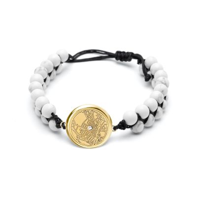 Precious Spot Howlite Engraved Map Bracelet [14 Karat Gold]