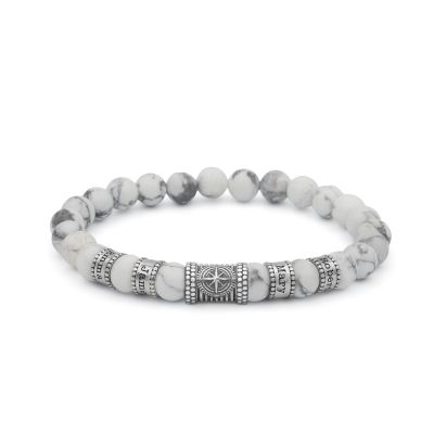 Compass Women Name Bracelet With Howlite Stones [Silver]
