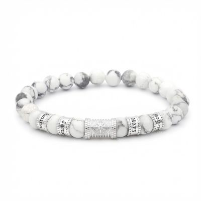 Compass Women Name Bracelet With Howlite Stones [Silver]