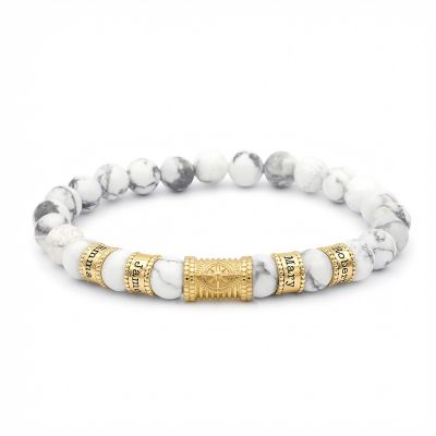 Compass Women Name Bracelet With Howlite Stones [18K Gold Plated]