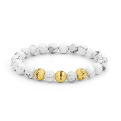 Howlite Beaded Bracelet - Engraved Spheres [18K Gold Vermeil]