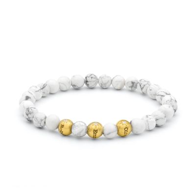 Bracelet Femme Howlite avec Sphères Diamantées - Vermeil 18ct