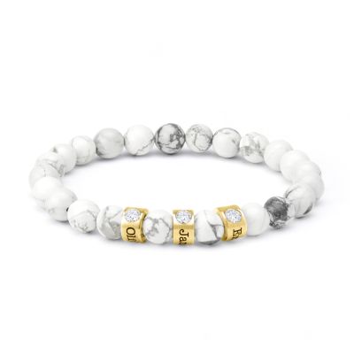 Howlite Women Name Bracelet with 0.20 ct Diamonds [18K Gold Vermeil]
