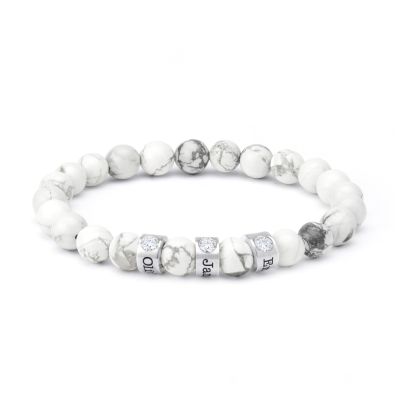 Howlite Women Name Bracelet with 0.20 ct Diamonds [Sterling Silver]