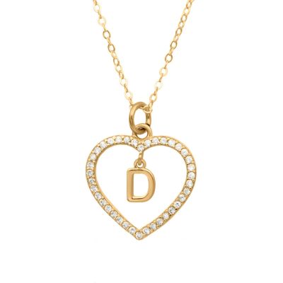 Crystal Heart Initial Necklace [18K Gold Plated]