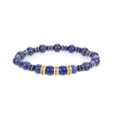 Armband aus Lapislazuli und Hämatit mit Gravur [750er vergoldet] 