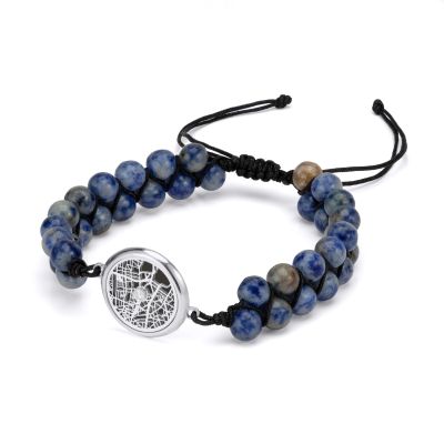 Bracelet Lapis Lazuli Silhouette Carte pour Hommes [Argent 925]