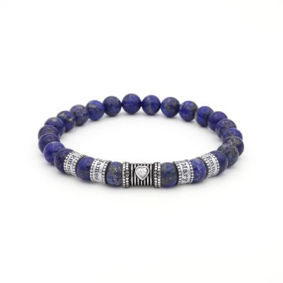 Lapis Lazuli Women Name Bracelet with Diamond [Sterling Silver]