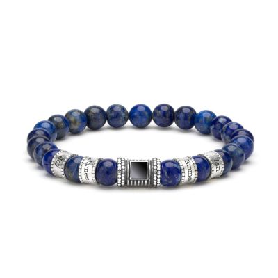 Bracelet Lapis Lazuli Prénoms pour Femme avec Nano Bible [Argent 925]