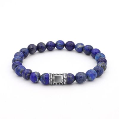 Bracelet Lapis-Lazuli avec Nano Bible pour Homme - Argent 925