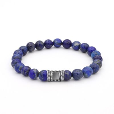 Lapis Lazuli Men Bracelet with Nano Bible [Silver]