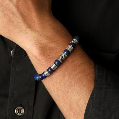 Lapis Lazuli Evil Eye Men Name Bracelet