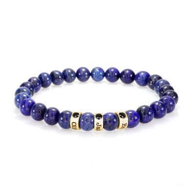 Lapis Lazuli Men Name Bracelet with 0.20 ct Black Diamonds [18K Gold Vermeil]